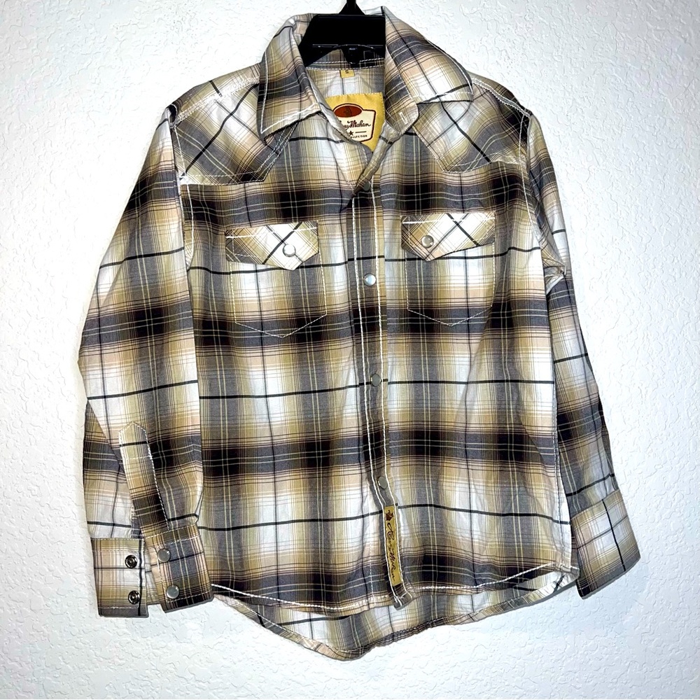 Larry Mahan plaid cowboy collection pearl snap button down